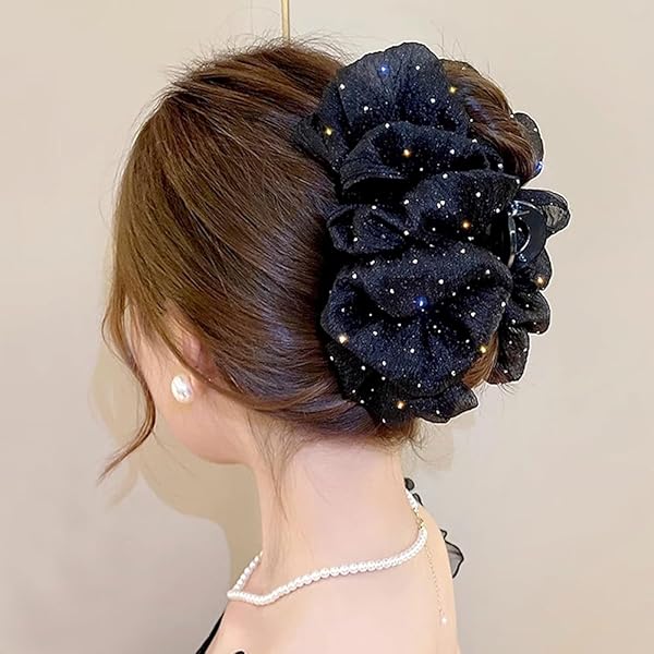 ブラックメッシュリボンヘアクリップ ブラックメッシュリボンヘアクリップ Amazon.co.jp: ブラック
